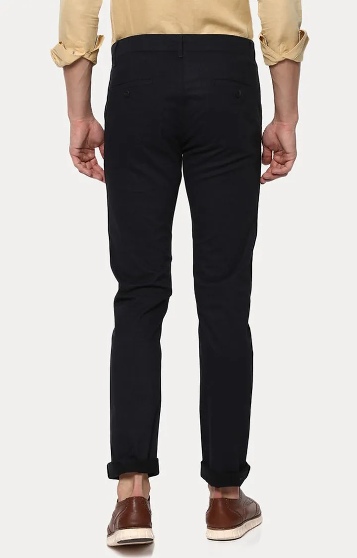 Spykar Men Navy Blue Cotton Slim Fit Regular Length Trousers