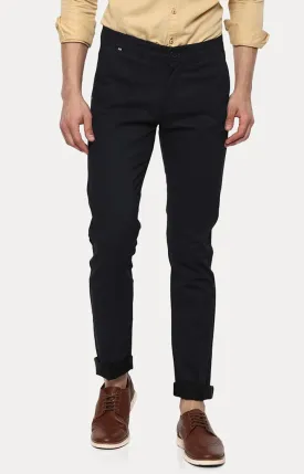 Spykar Men Navy Blue Cotton Slim Fit Regular Length Trousers