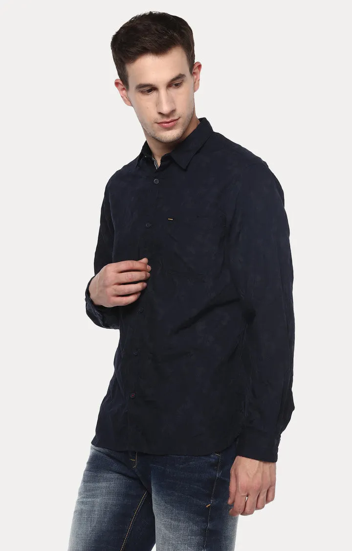 Spykar Men Navy Blue Printed Slim Fit Casual Shirt