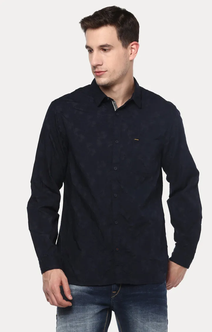 Spykar Men Navy Blue Printed Slim Fit Casual Shirt