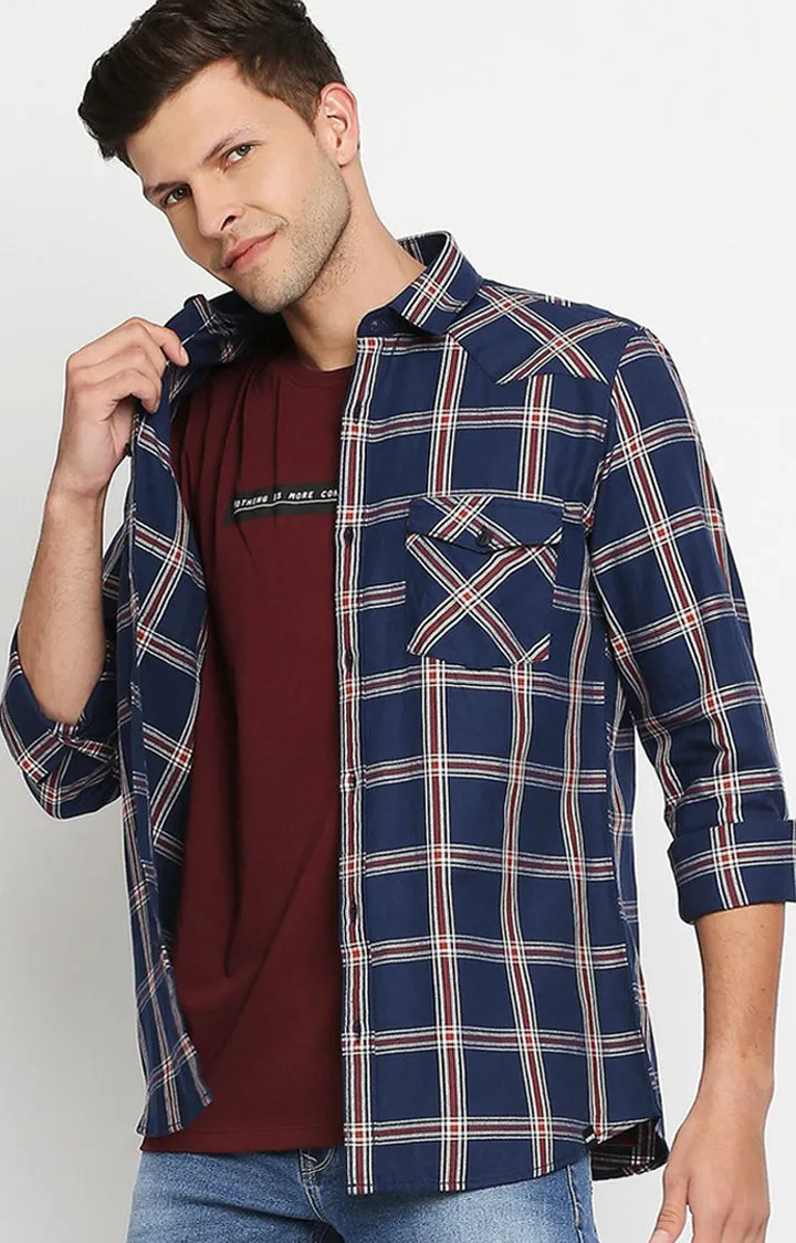 Spykar Men Navy Slim Fit Full Sleeve Checkered Shirt