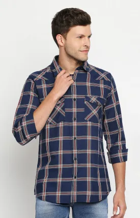 Spykar Men Navy Slim Fit Full Sleeve Checkered Shirt