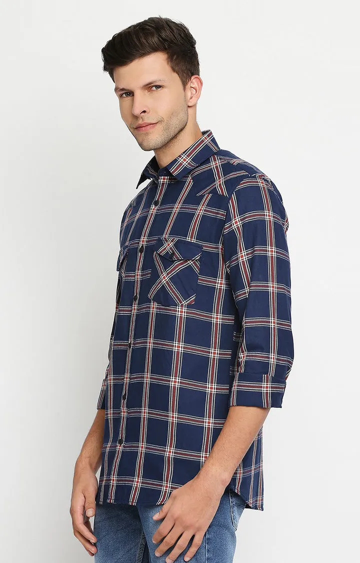 Spykar Men Navy Slim Fit Full Sleeve Checkered Shirt