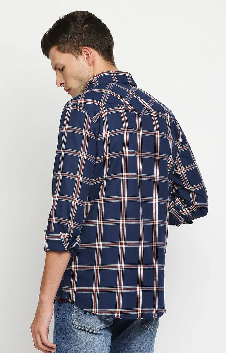 Spykar Men Navy Slim Fit Full Sleeve Checkered Shirt