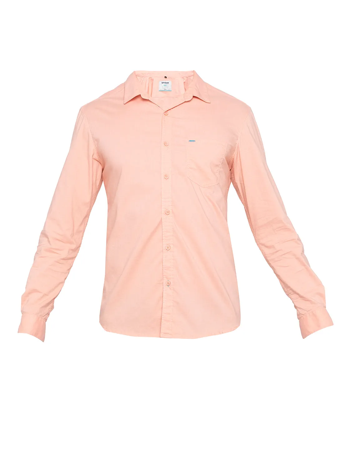 Spykar Men Peach Solid Casual Shirt