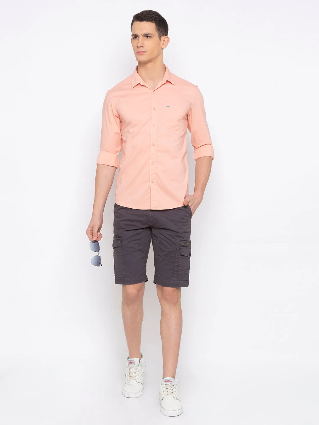 Spykar Men Peach Solid Casual Shirt