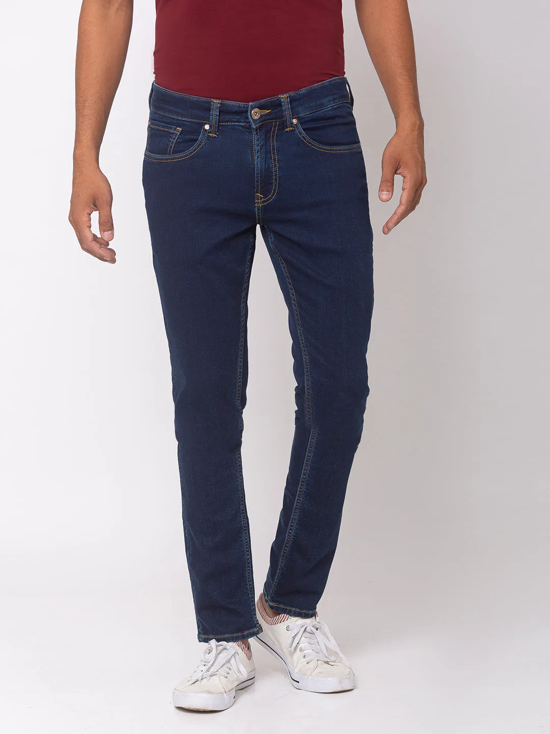 Spykar Men Raw Blue Cotton Skinny Fit Jeans