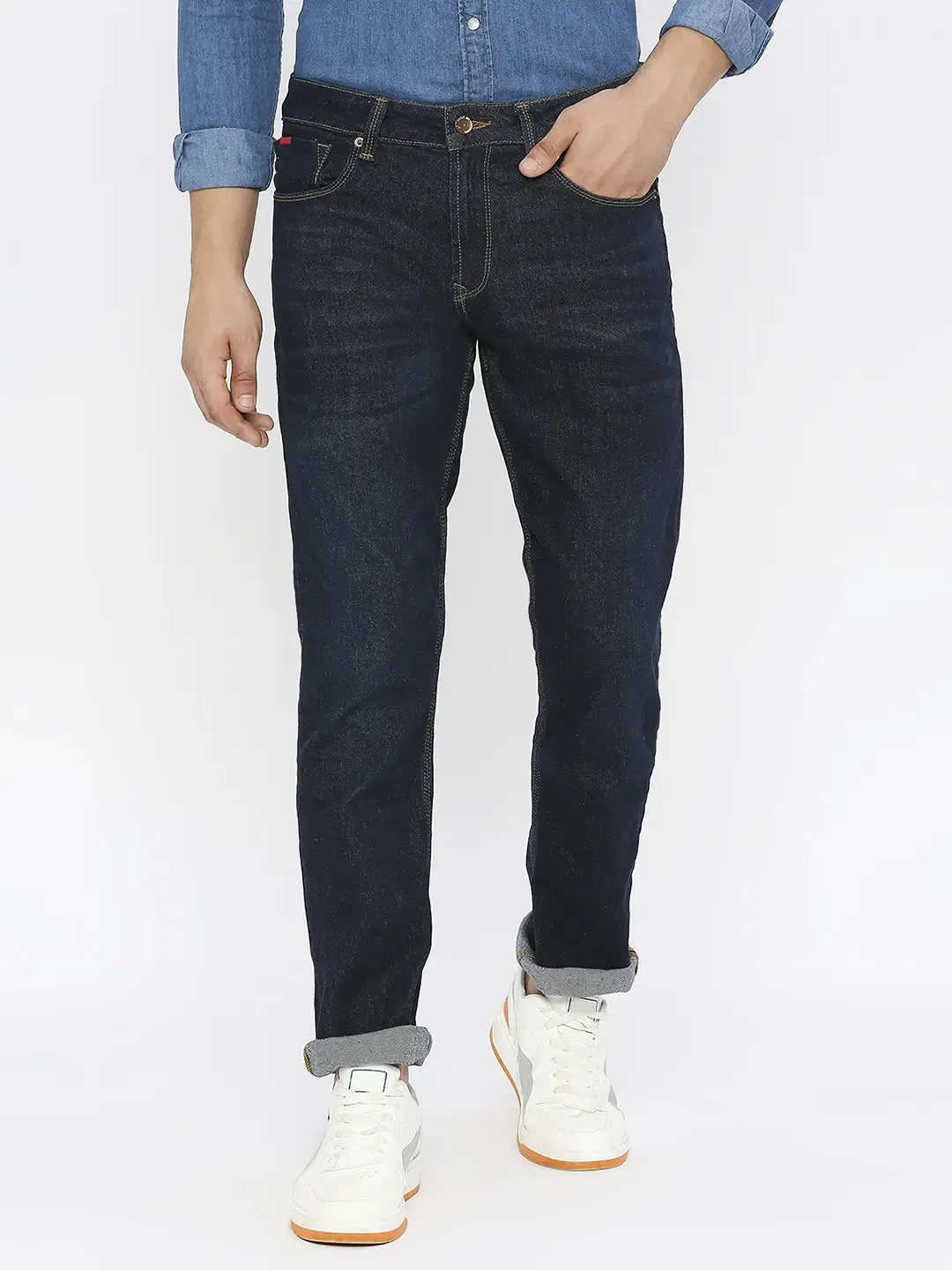 Spykar Men Raw Blue Cotton Stretch Comfort Fit Straigth Length Clean Look Mid Rise Jeans-(Ricardo)