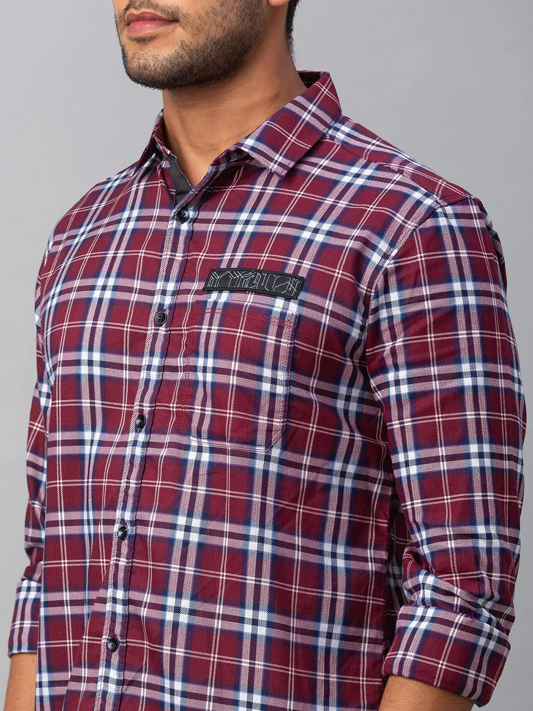 Spykar Men Red Cotton Slim Fit Shirt