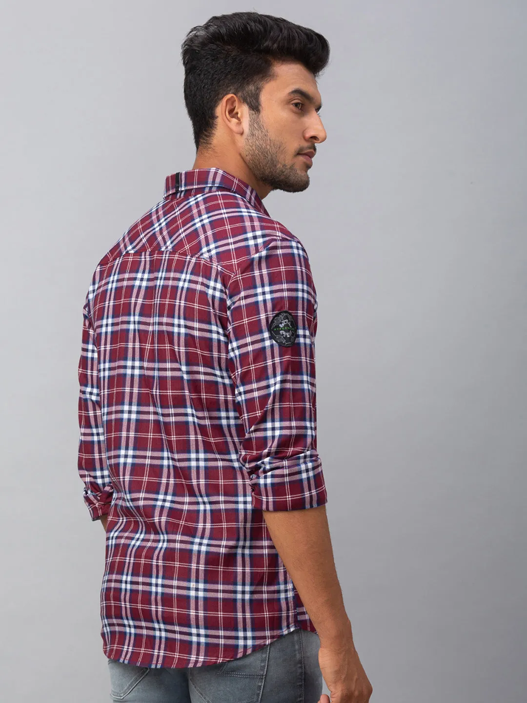 Spykar Men Red Cotton Slim Fit Shirt