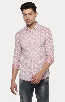 Spykar Men Soft Red Printed Slim Fit Casual Shirt