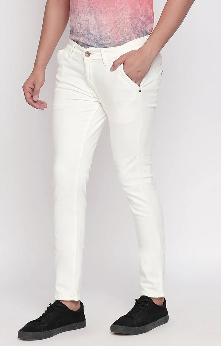 Spykar Men White Cotton Regular Fit Regular Length Jeans (Actif)