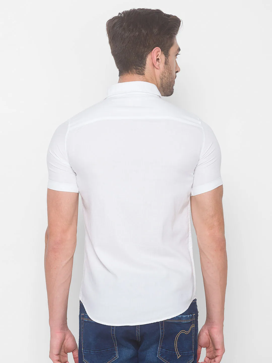 Spykar Men White Cotton Shirts (Slim)