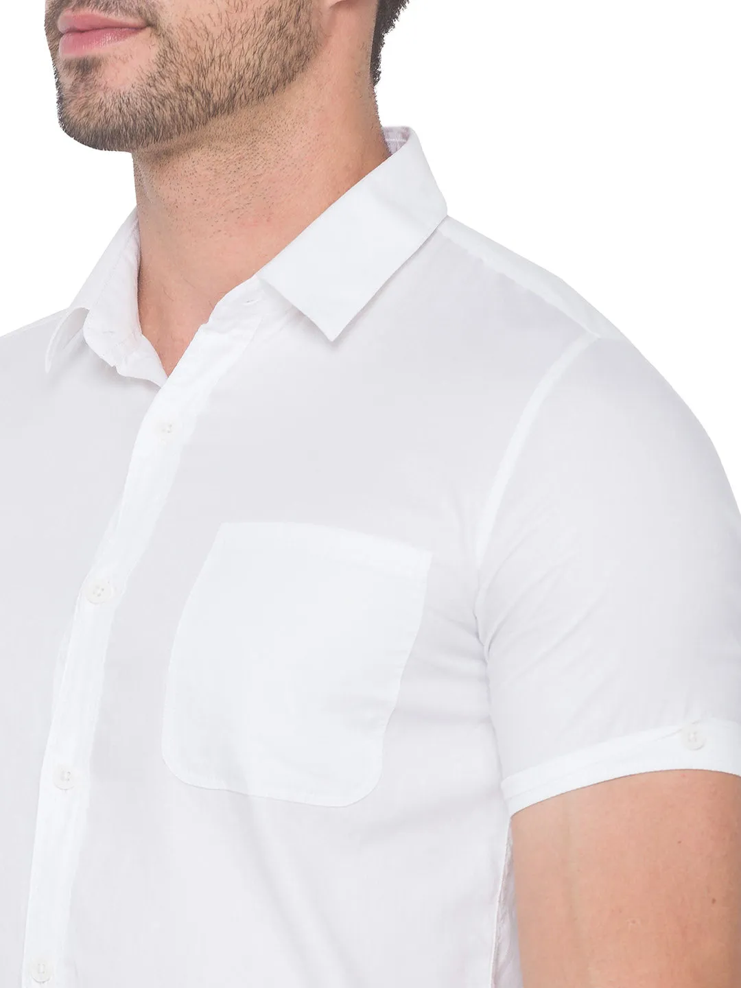 Spykar Men White Cotton Shirts (Slim)