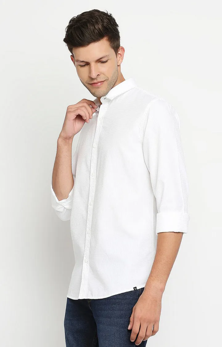 Spykar Men White Cotton Slim Fit Casual Shirts