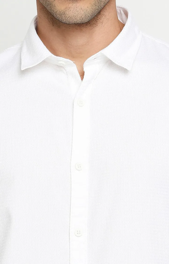 Spykar Men White Cotton Slim Fit Casual Shirts