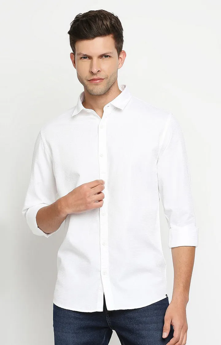 Spykar Men White Cotton Slim Fit Casual Shirts