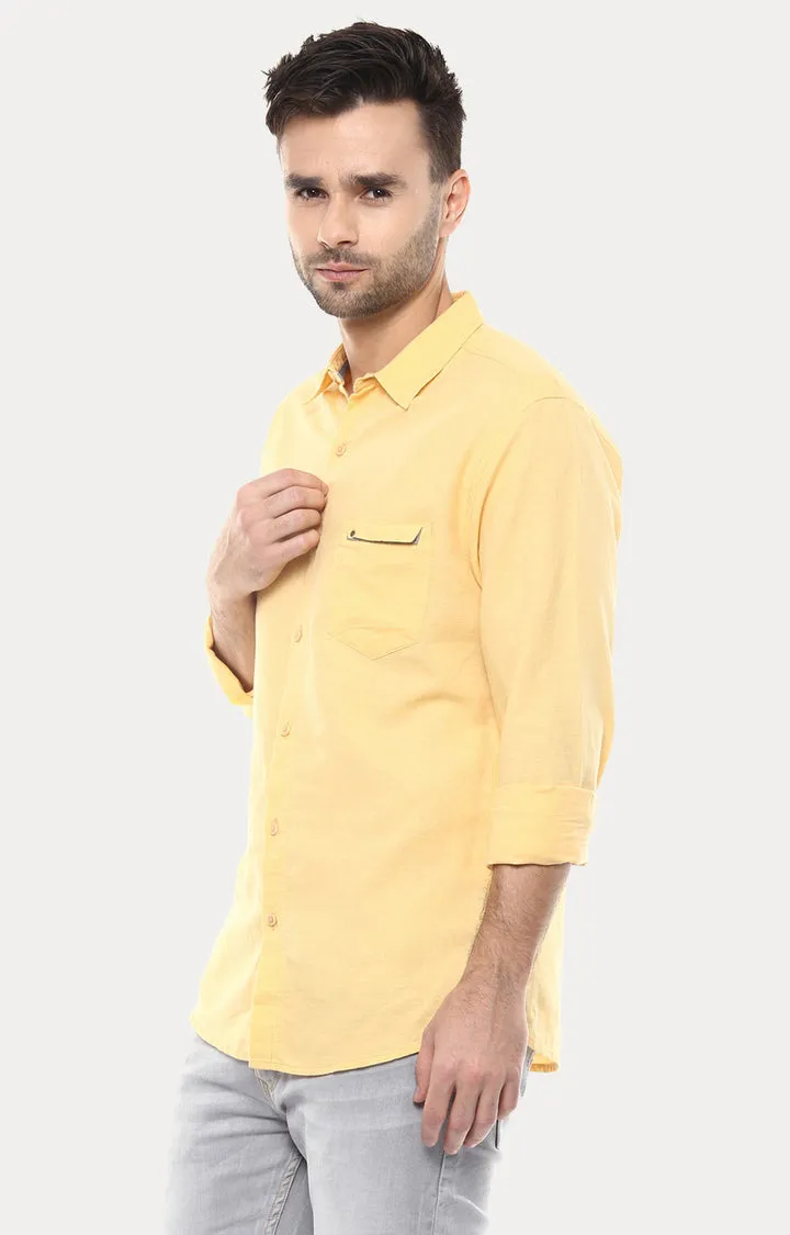 Spykar Men Yellow Solid Slim Fit Casual Shirt