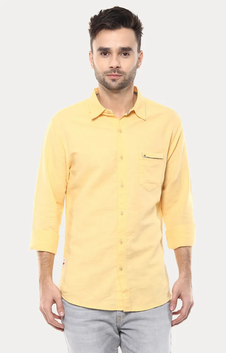 Spykar Men Yellow Solid Slim Fit Casual Shirt