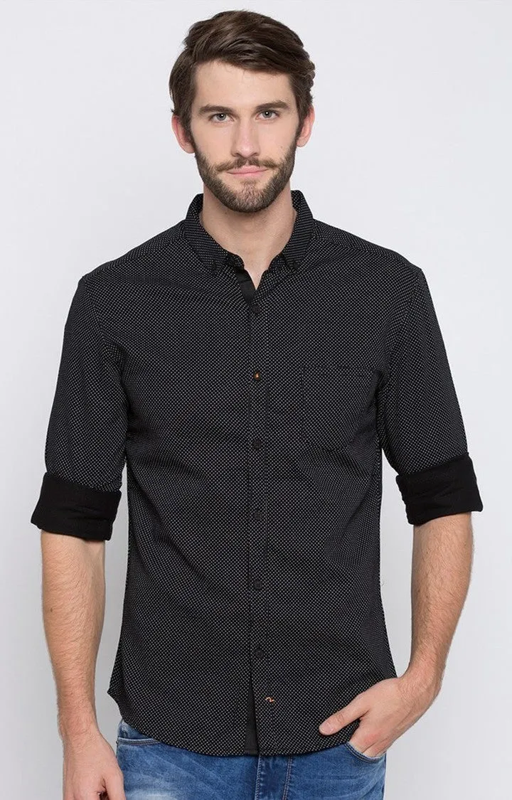 Spykar Men'S Black Satin Printed Casual Shirts