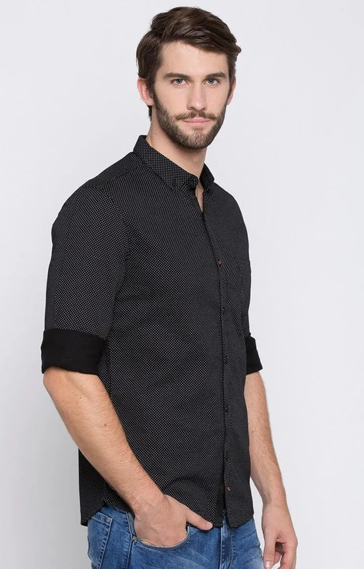 Spykar Men'S Black Satin Printed Casual Shirts