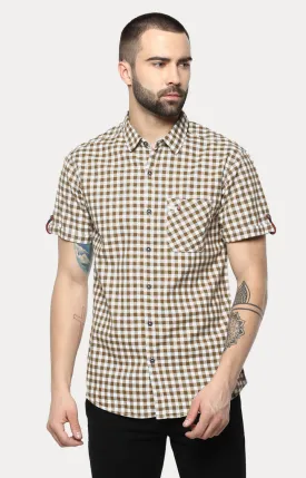 Spykar Men'S Brown Cotton Checked Casual Shirts