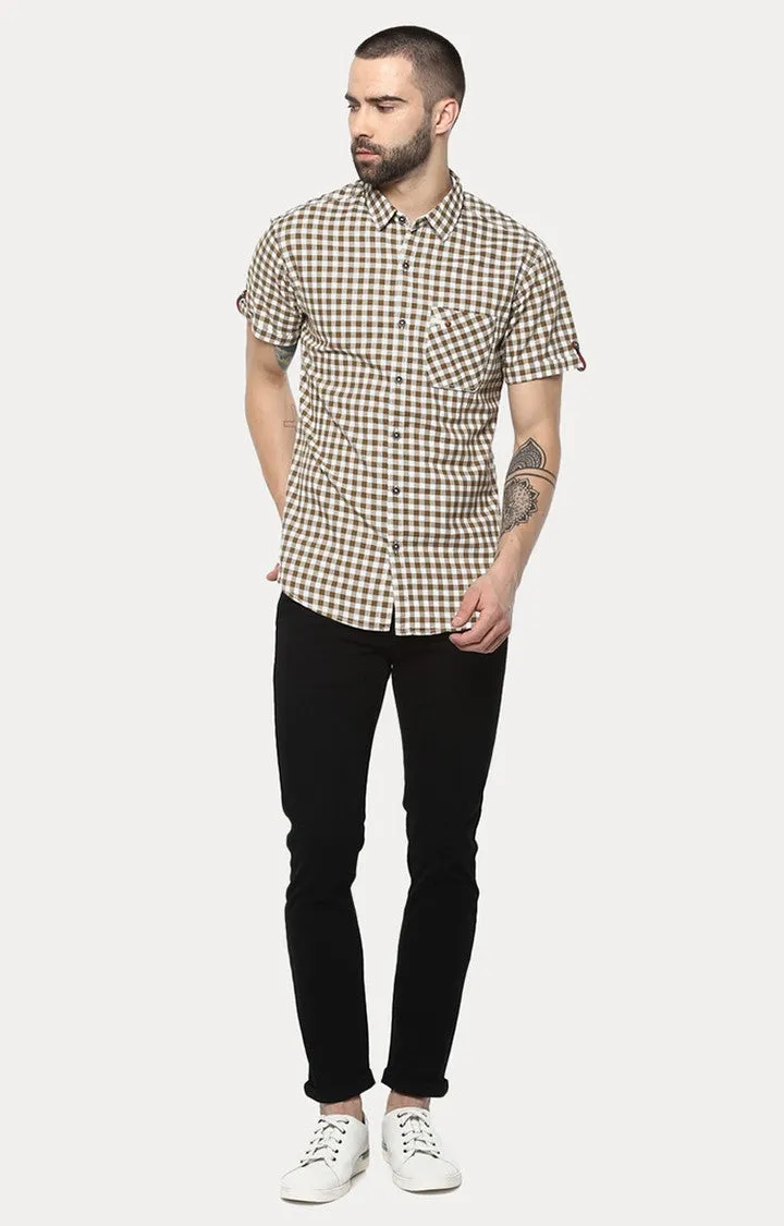 Spykar Men'S Brown Cotton Checked Casual Shirts