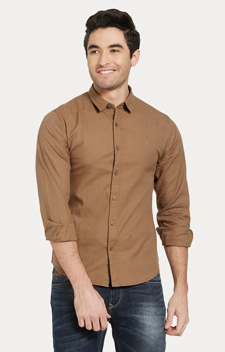 Spykar Men'S Brown Cotton Solid Casual Shirts