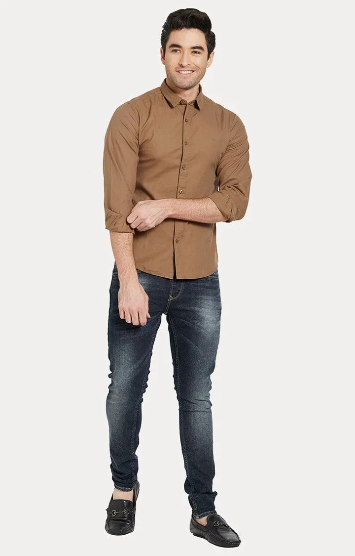 Spykar Men'S Brown Cotton Solid Casual Shirts