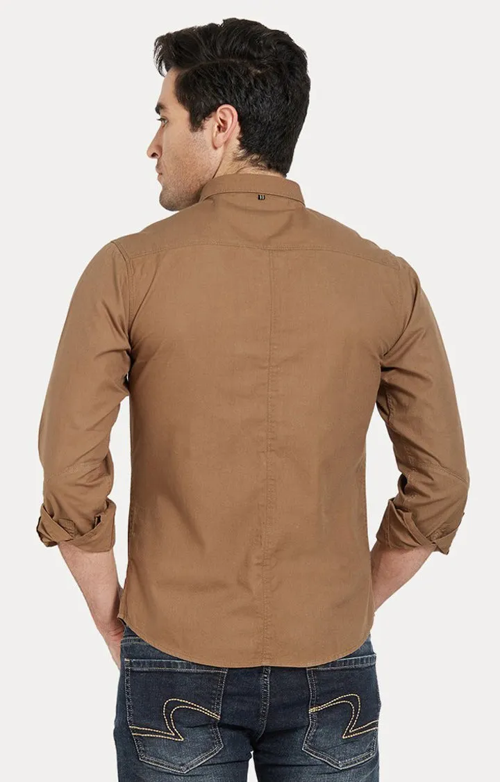 Spykar Men'S Brown Cotton Solid Casual Shirts