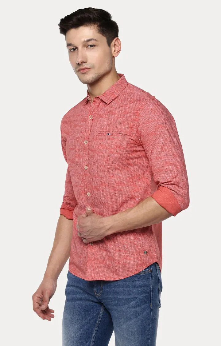 Spykar Men'S Orange Cotton Printed Casual Shirts