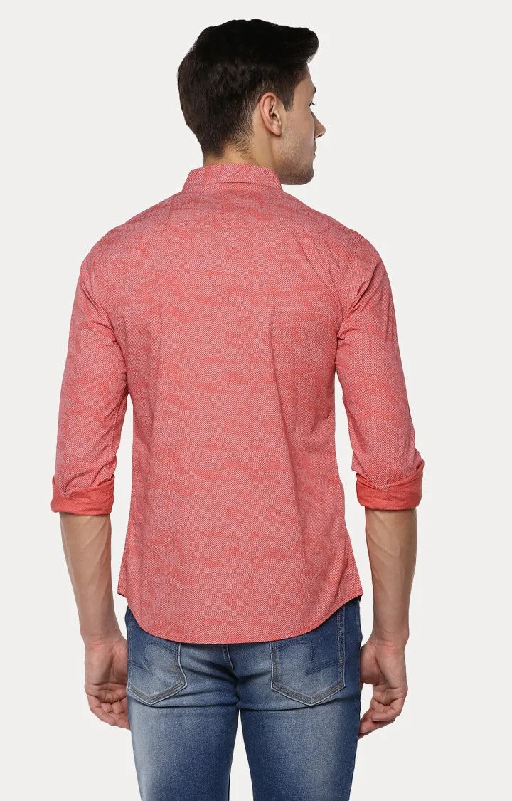 Spykar Men'S Orange Cotton Printed Casual Shirts