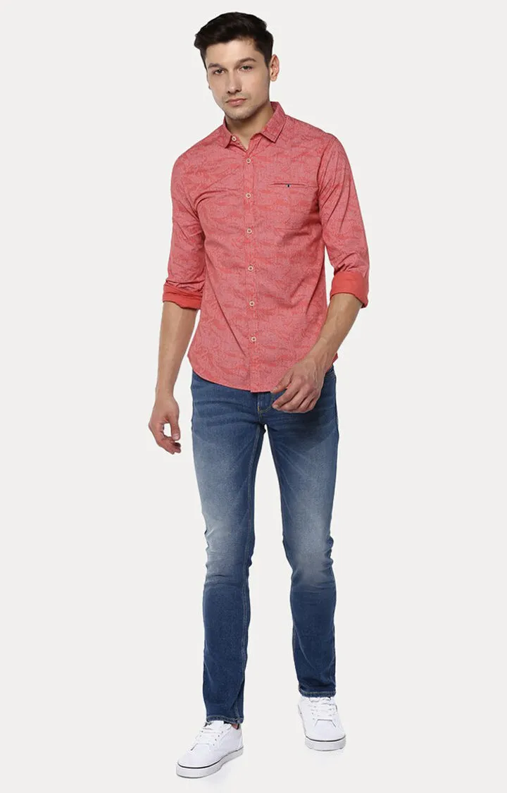 Spykar Men'S Orange Cotton Printed Casual Shirts