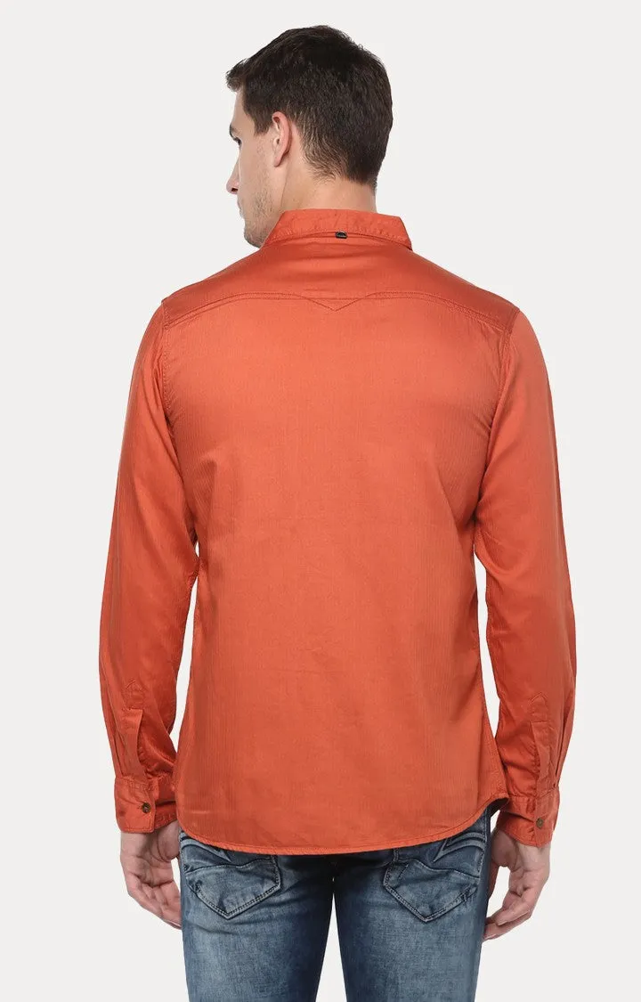 Spykar Men'S Orange Cotton Solid Casual Shirts