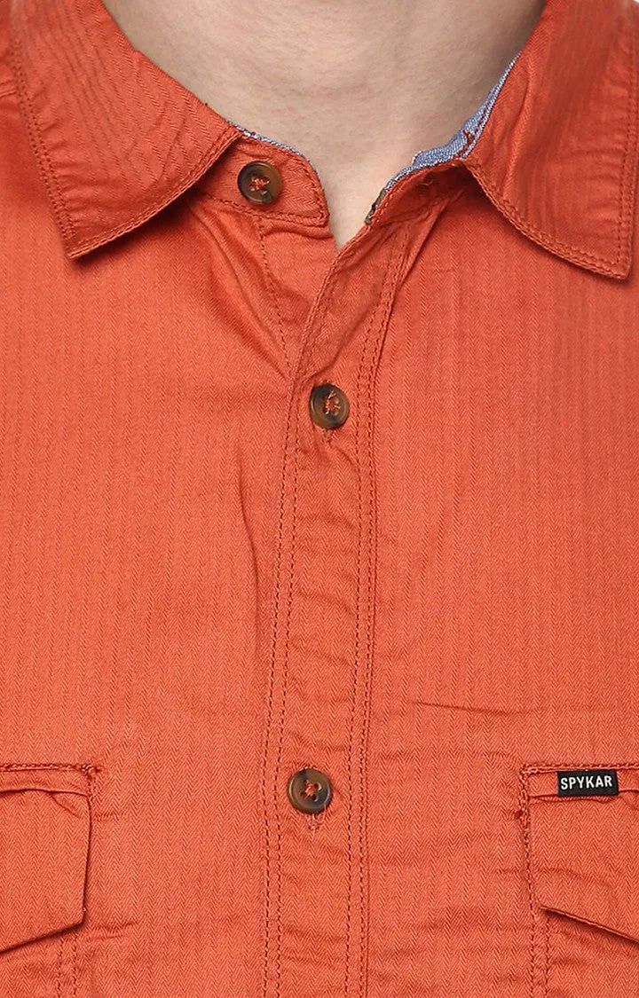 Spykar Men'S Orange Cotton Solid Casual Shirts