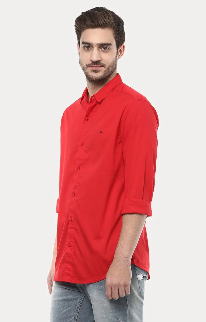 Spykar Men'S Red Cotton Solid Casual Shirts