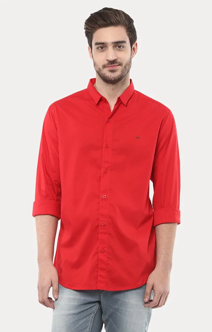 Spykar Men'S Red Cotton Solid Casual Shirts