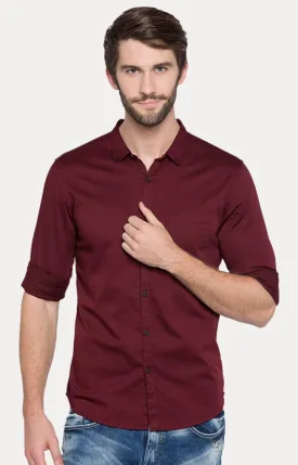 Spykar Men'S Red Satin Solid Casual Shirts