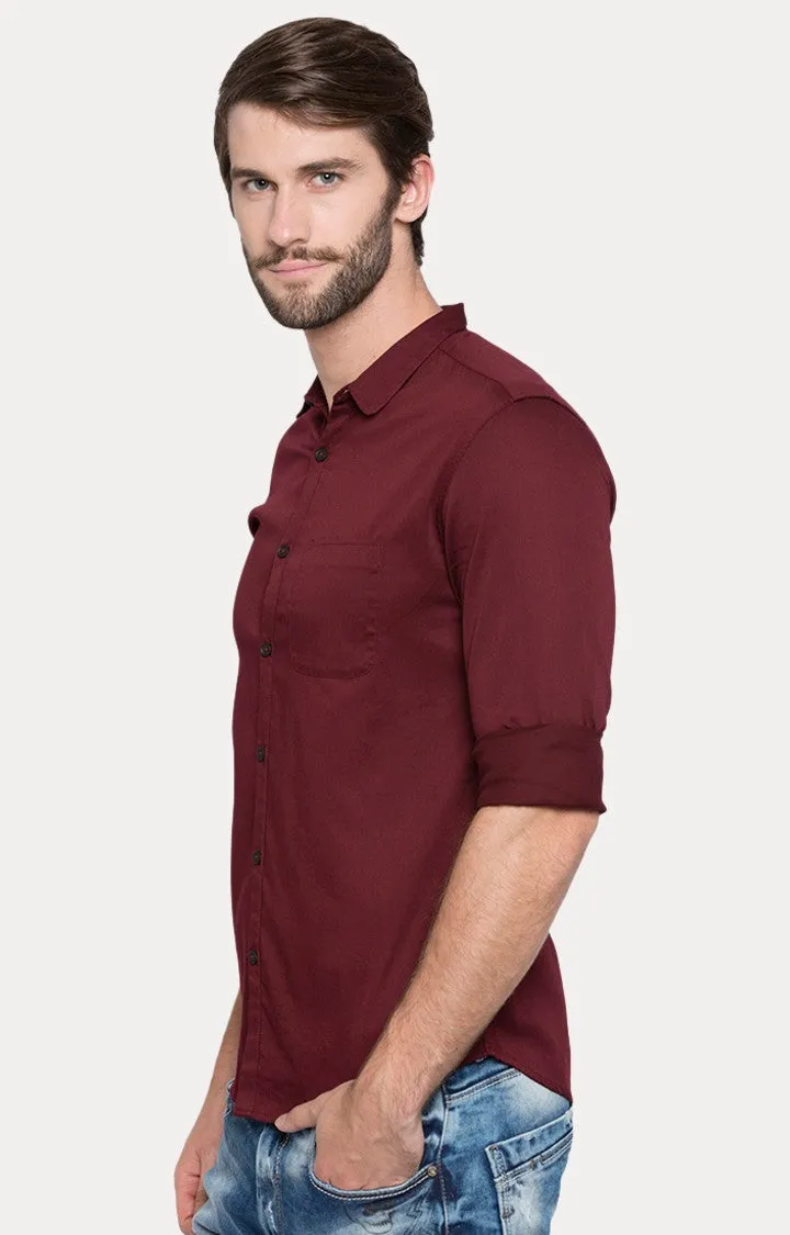 Spykar Men'S Red Satin Solid Casual Shirts