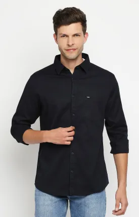 Spykar Navy Cotton Full Sleeve Plain Shirt For Men