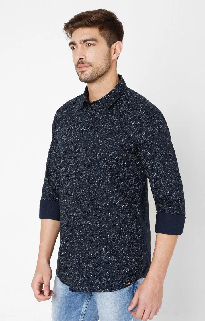 Spykar Navy Cotton Slim Fit Shirts For Men