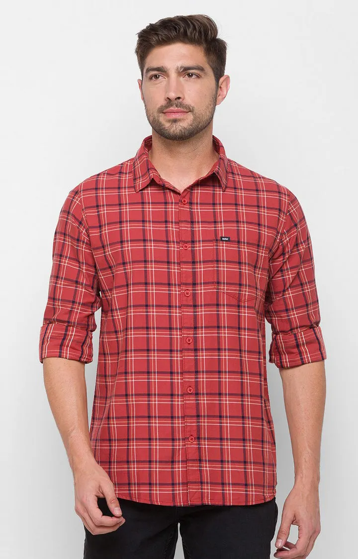 Spykar Rust Cotton Slim Fit Shirts For Men