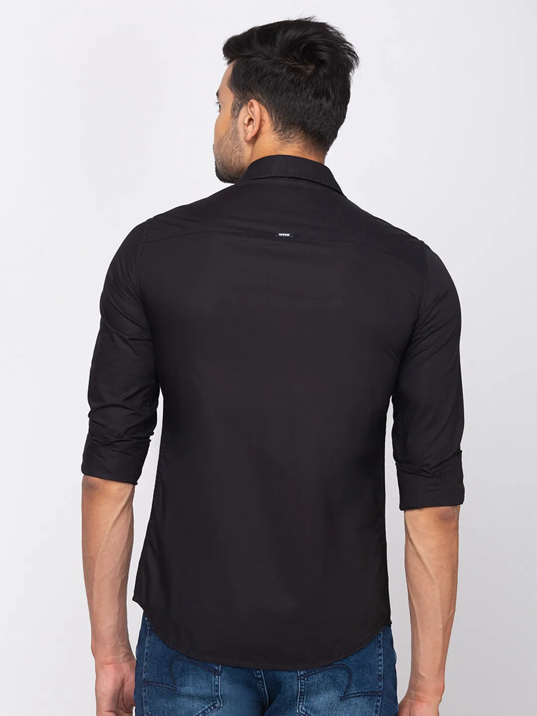 Spykar Slim Fit Men Black Cotton Casual Shirt