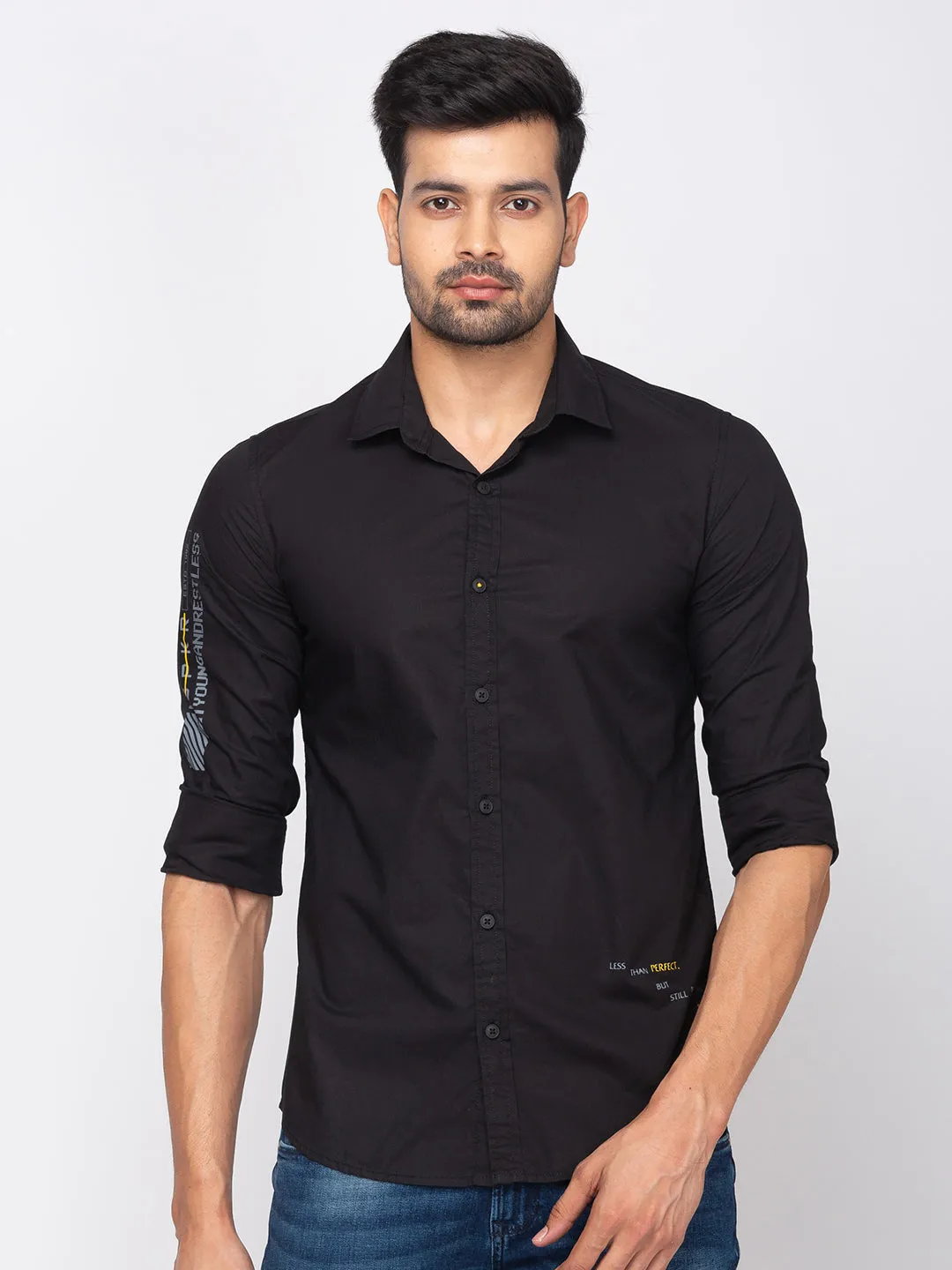 Spykar Slim Fit Men Black Cotton Casual Shirt