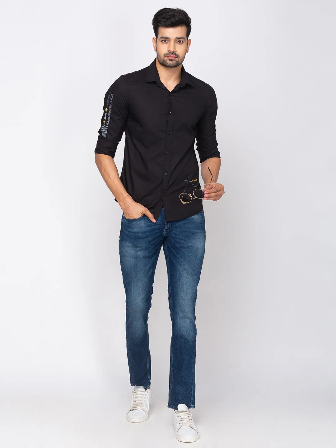 Spykar Slim Fit Men Black Cotton Casual Shirt