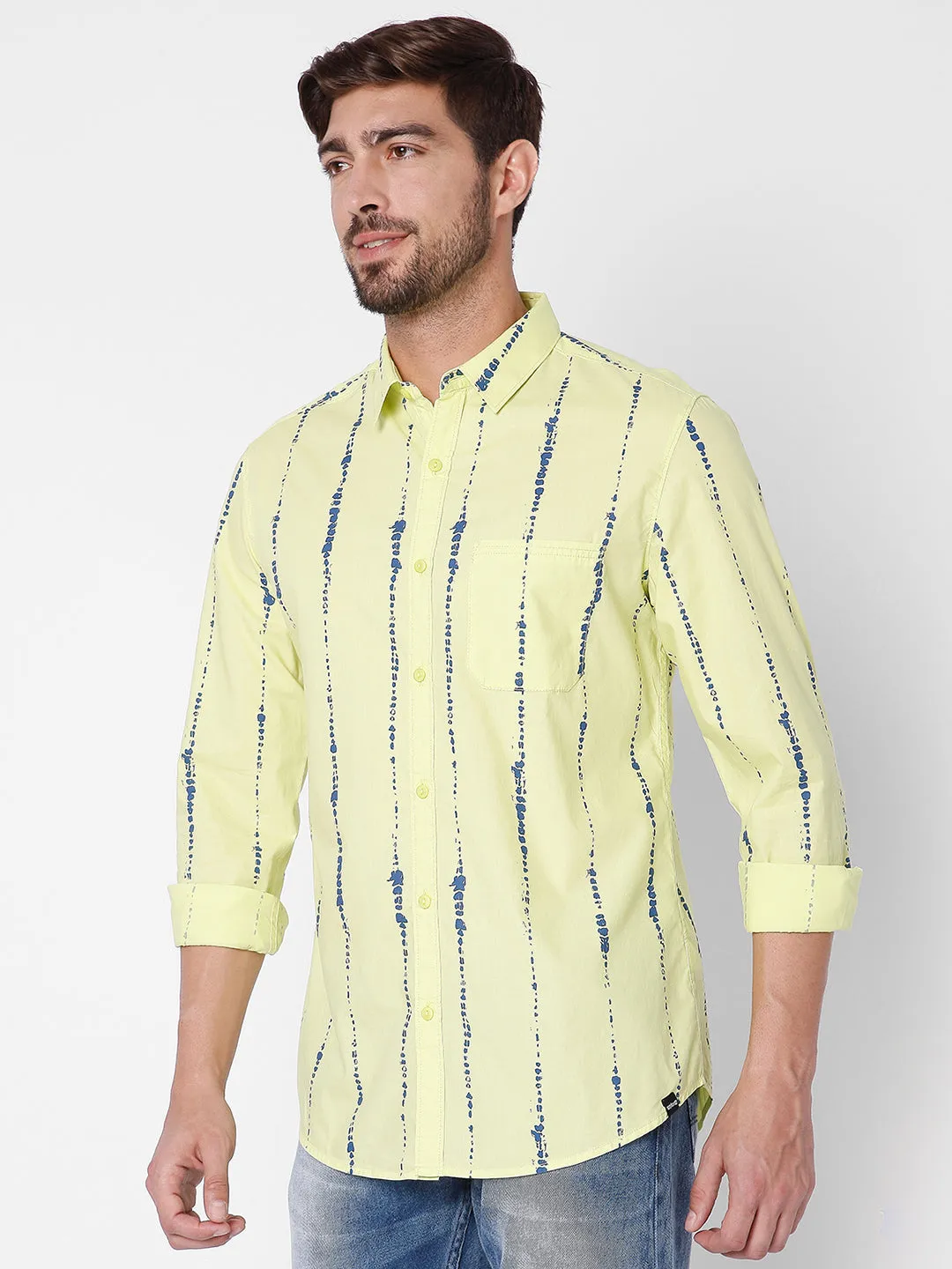 Spykar Slim Fit Men Lime Yellow Cotton Casual Shirts