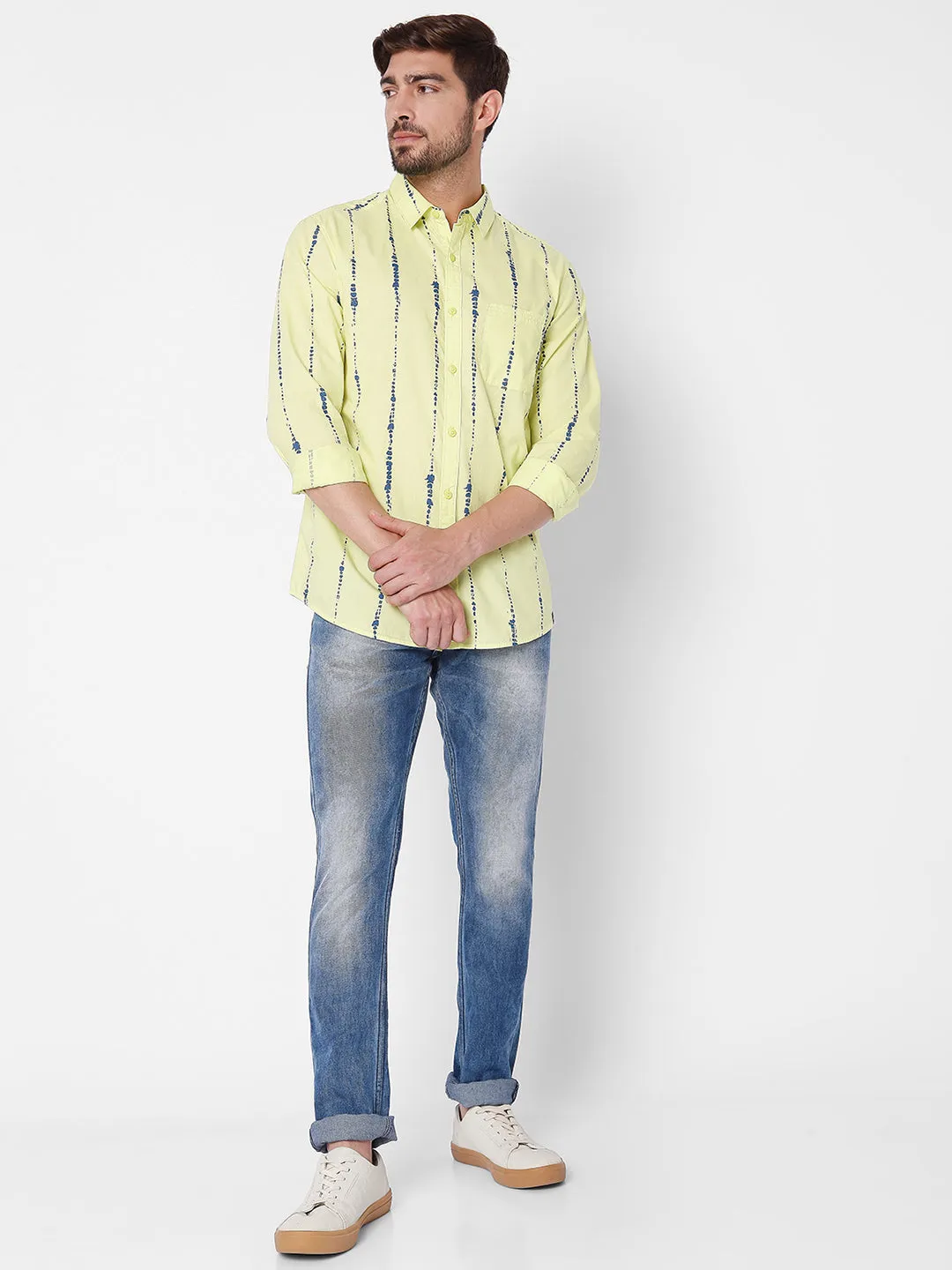 Spykar Slim Fit Men Lime Yellow Cotton Casual Shirts