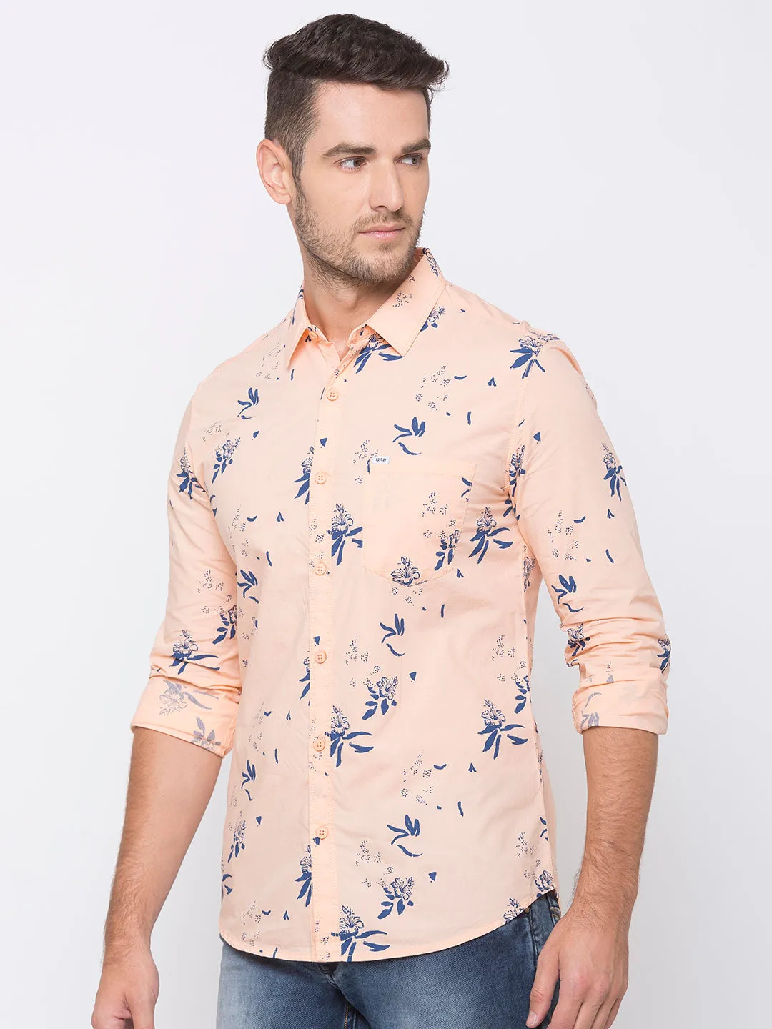 Spykar Slim Fit Men Pink Cotton Casual Shirts