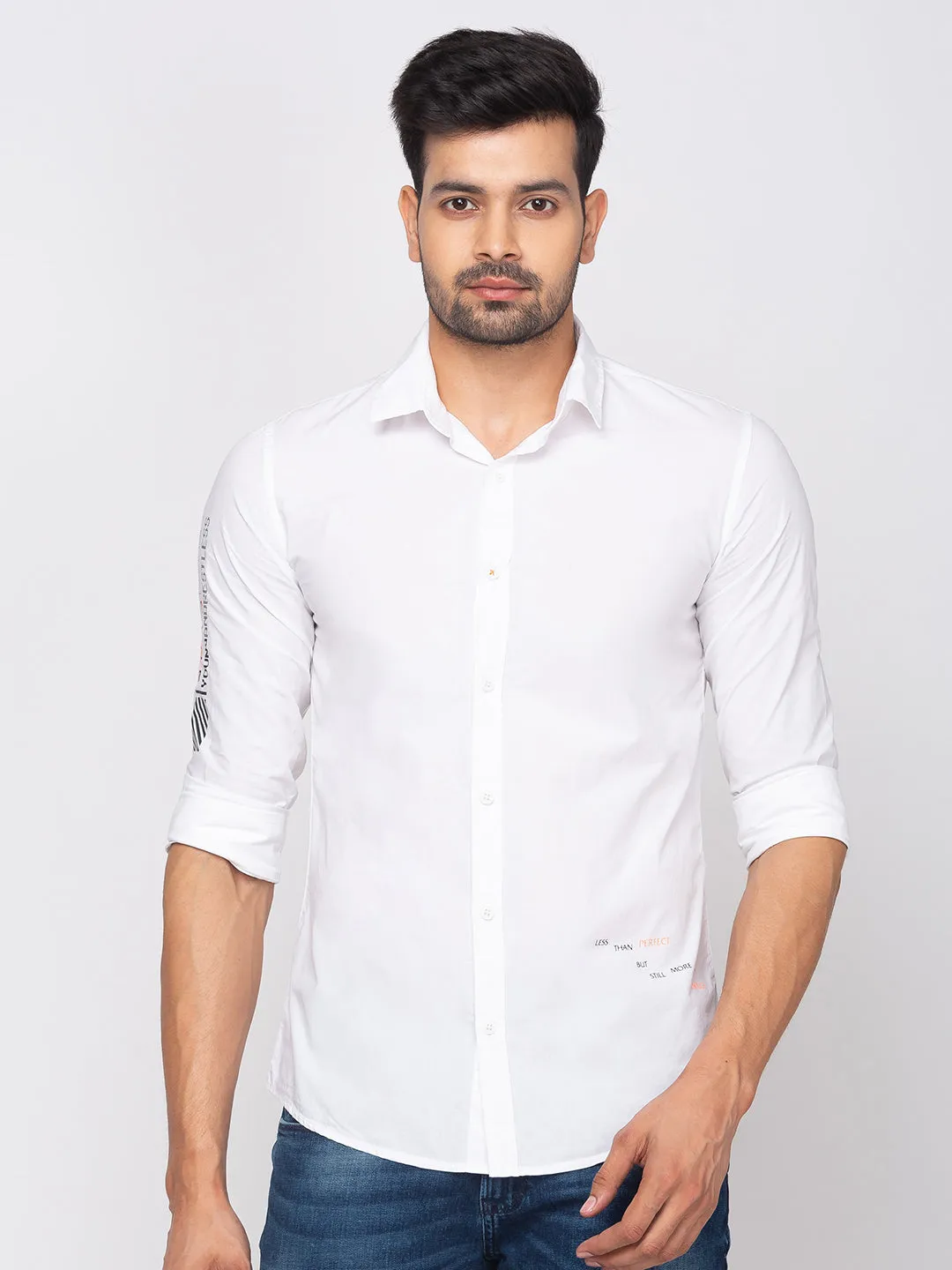 Spykar Slim Fit Men White Cotton Casual Shirt