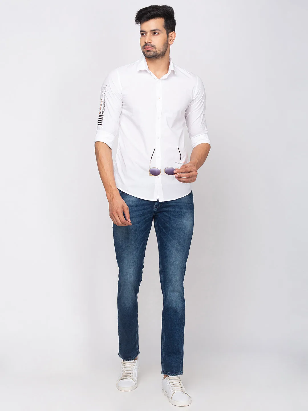 Spykar Slim Fit Men White Cotton Casual Shirt